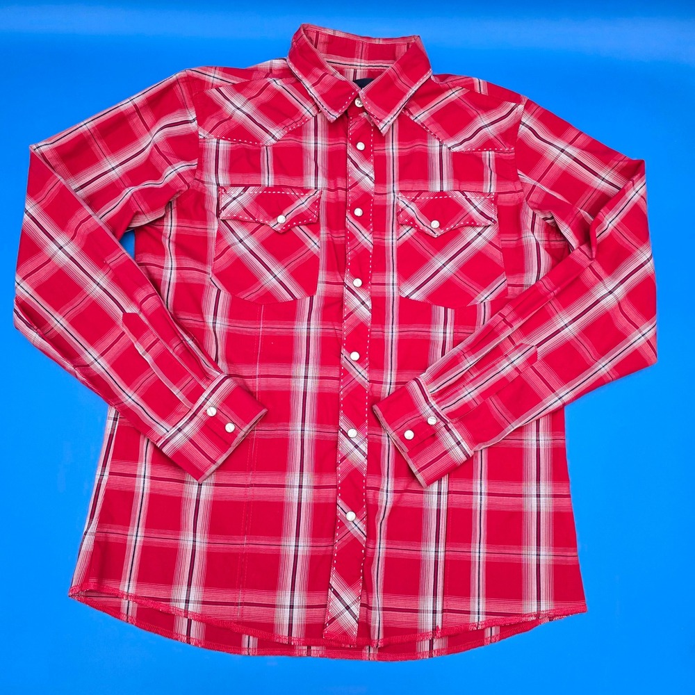 Wrangler Kids Red Plaid Western Snap‎ Shirt Long Sleeve Size XL